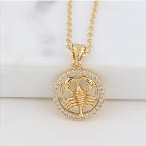 ♏🦂Scorpio Zodiac Necklace Inlaid Zircon Gold Plated Stainless Steel♏🦂